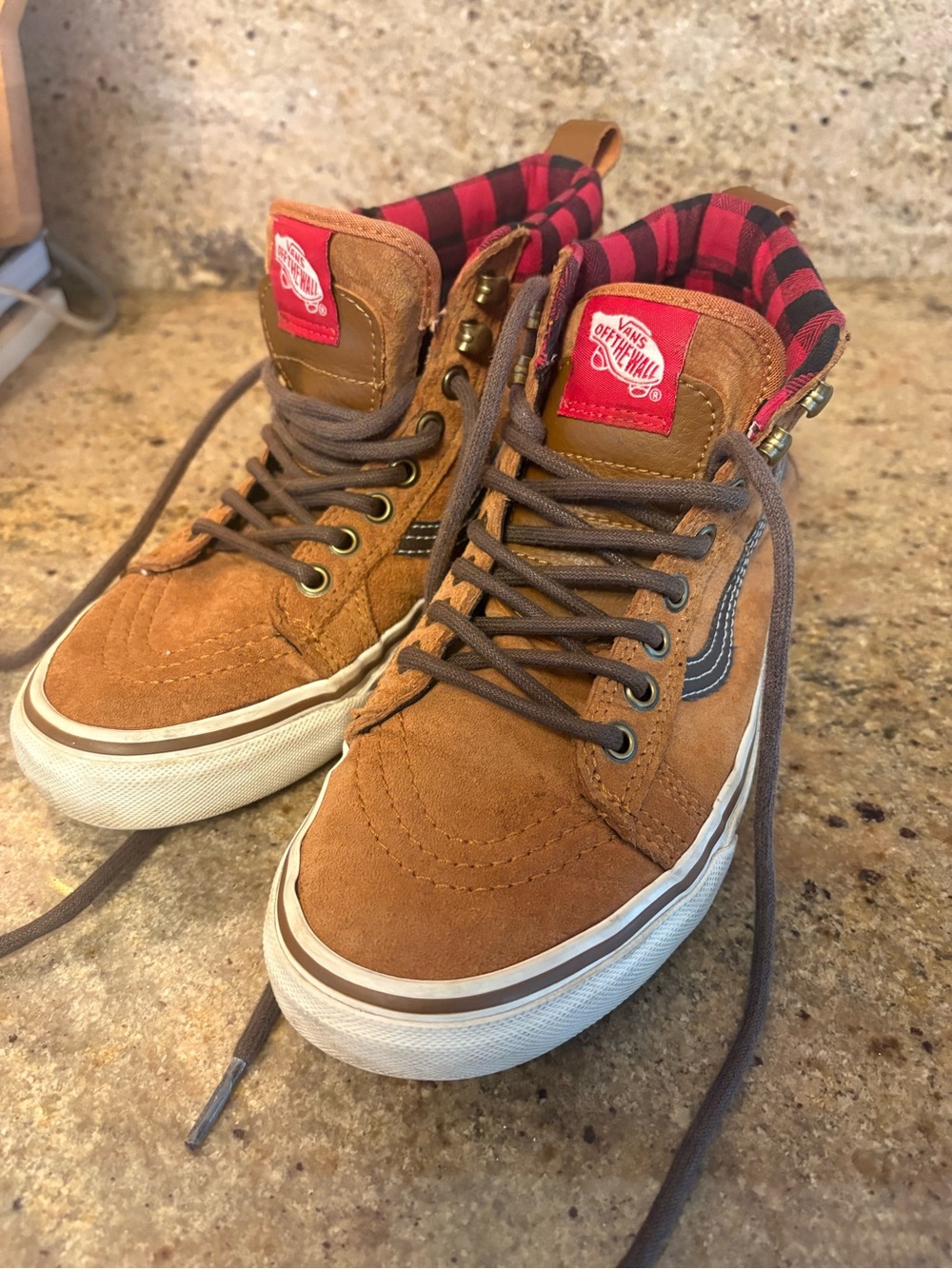 Vans Sk8-Hi Plaid Lined Brown Suede High Tops Y2K Men’s 5.5 Women’s 7